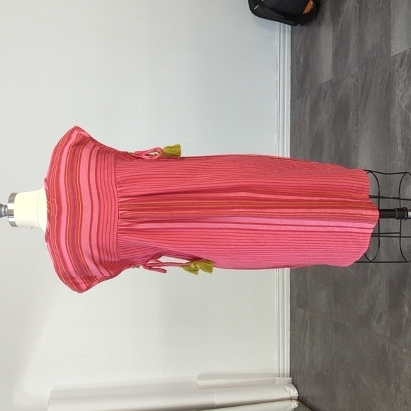 THML Striped Tassel Shift Dress Pink S summer boho chic bohemian beach folk art - Picture 2 of 7